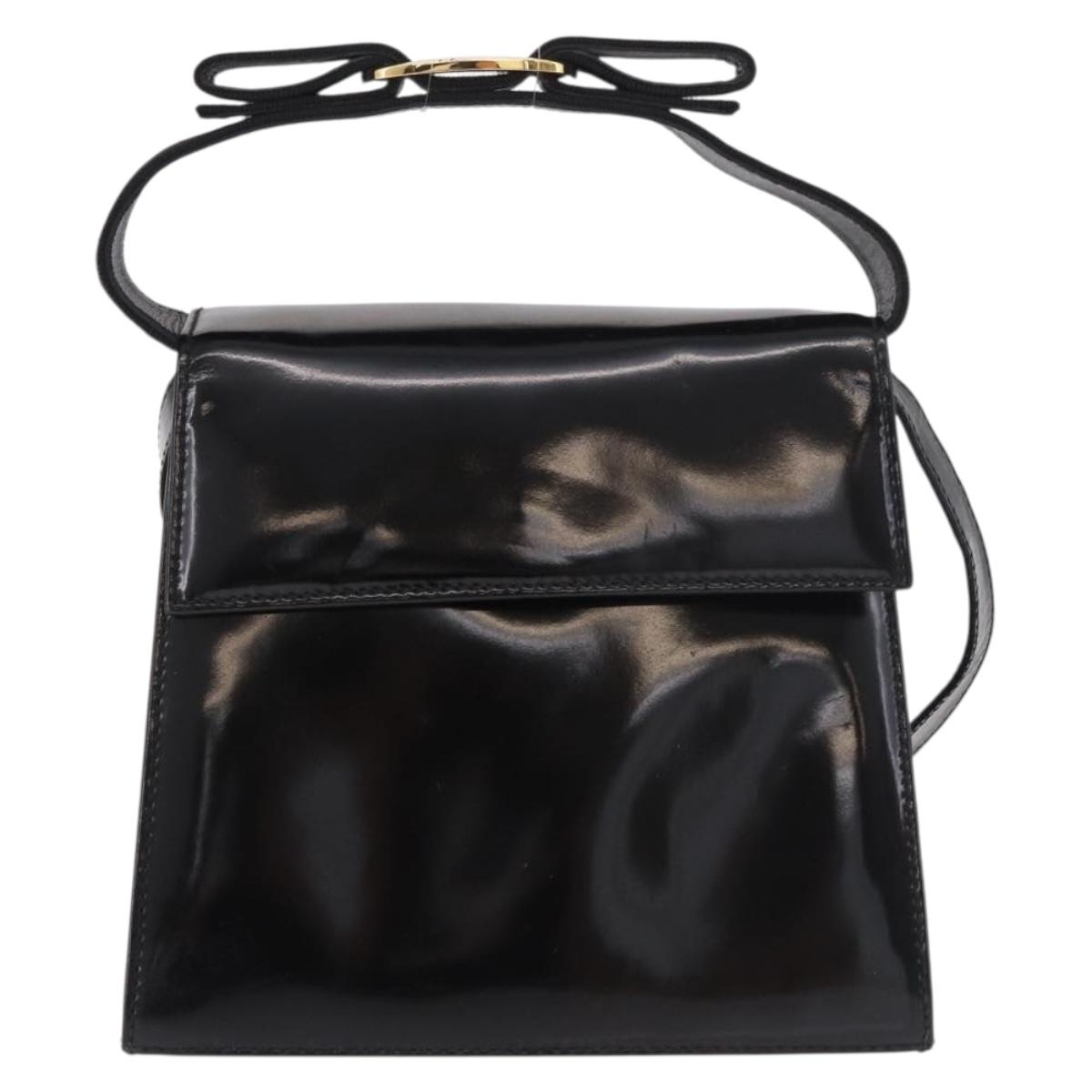 Salvatore Ferragamo Vala Shoulder Bag Patent leather 2way Black Gold Auth 185471