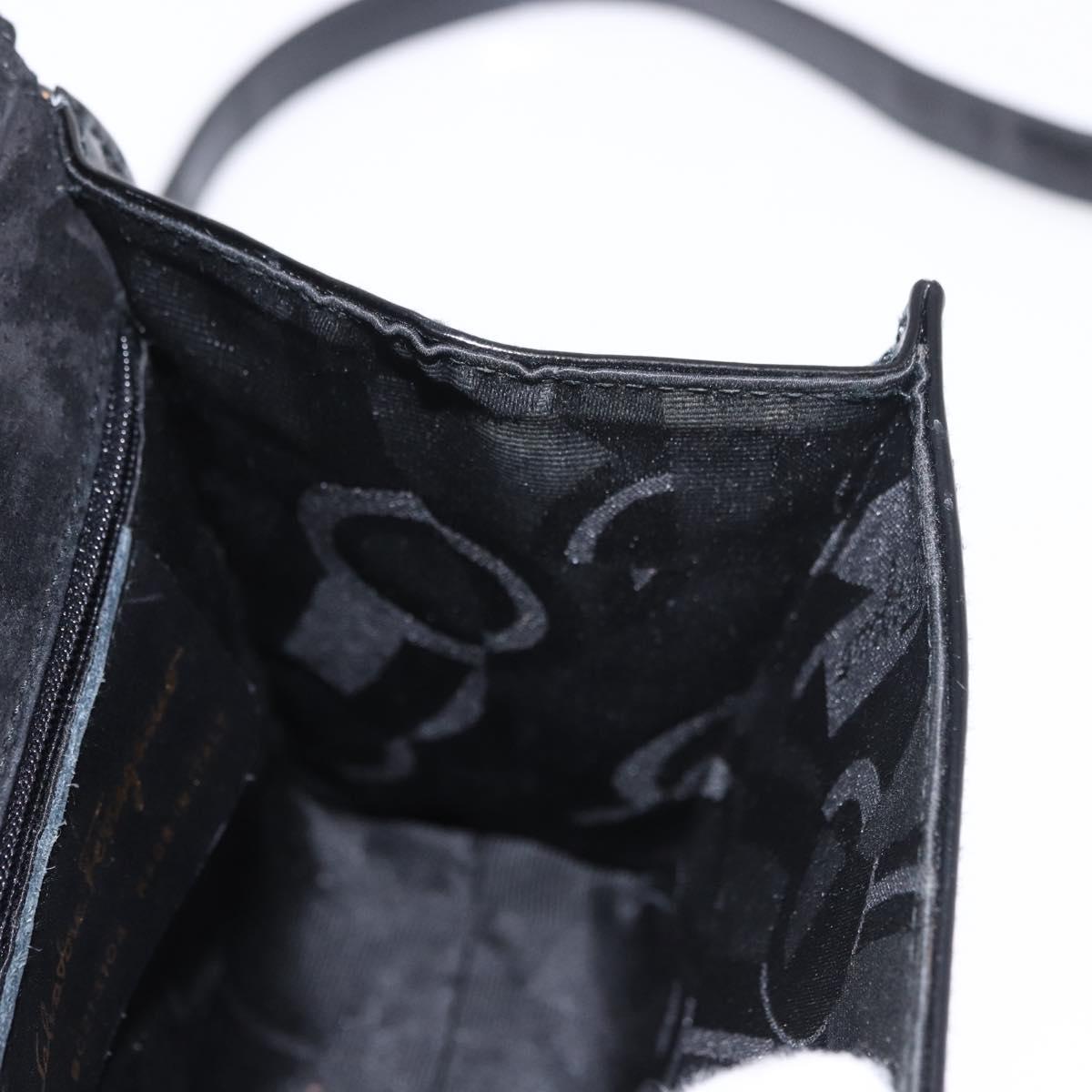 Salvatore Ferragamo Vala Shoulder Bag Patent leather 2way Black Gold Auth 185471