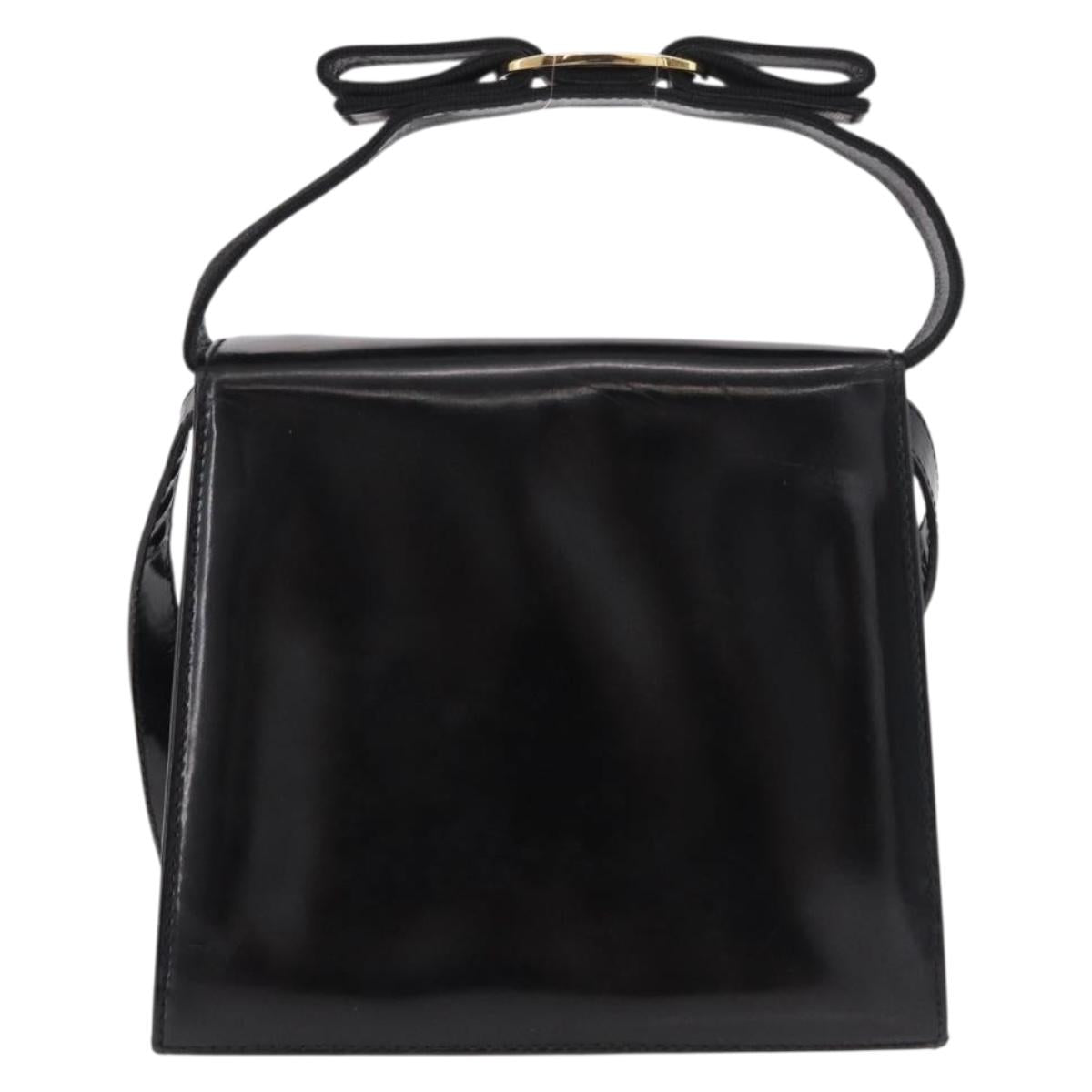 Salvatore Ferragamo Vala Shoulder Bag Patent leather 2way Black Gold Auth 185471