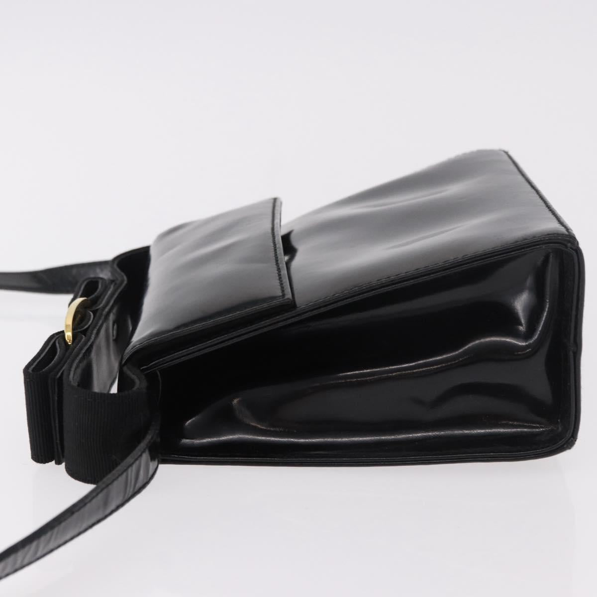 Salvatore Ferragamo Vala Shoulder Bag Patent leather 2way Black Gold Auth 185471