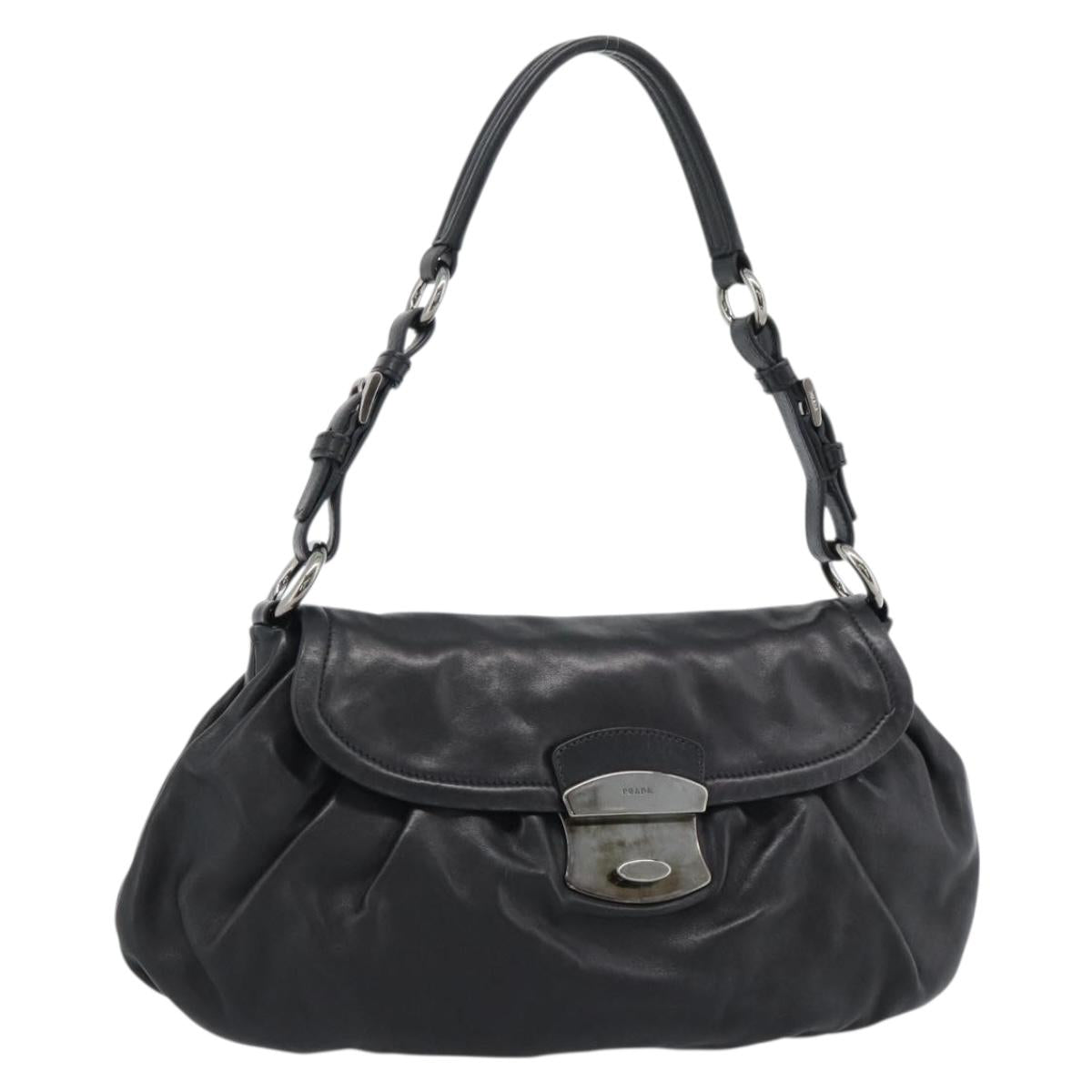 PRADA Shoulder Bag Leather Black Silver Auth 185477SAV