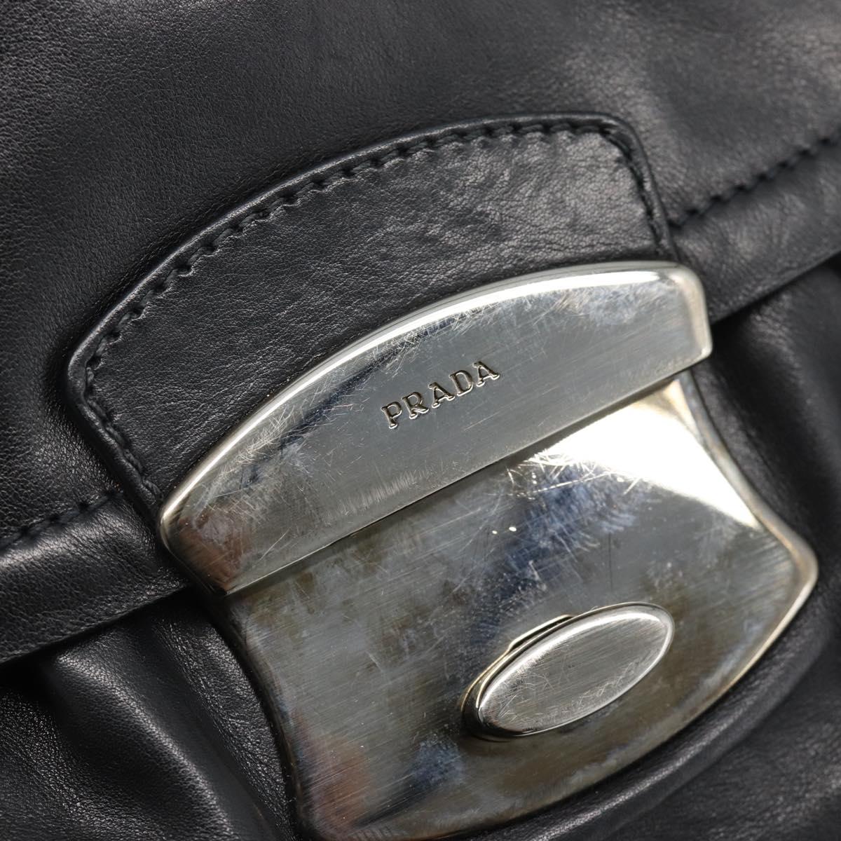 PRADA Shoulder Bag Leather Black Silver Auth 185477SAV