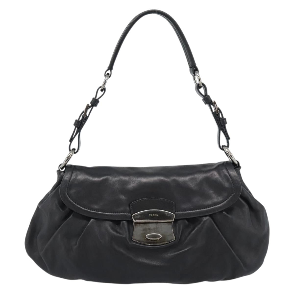 PRADA Shoulder Bag Leather Black Silver Auth 185477SAV