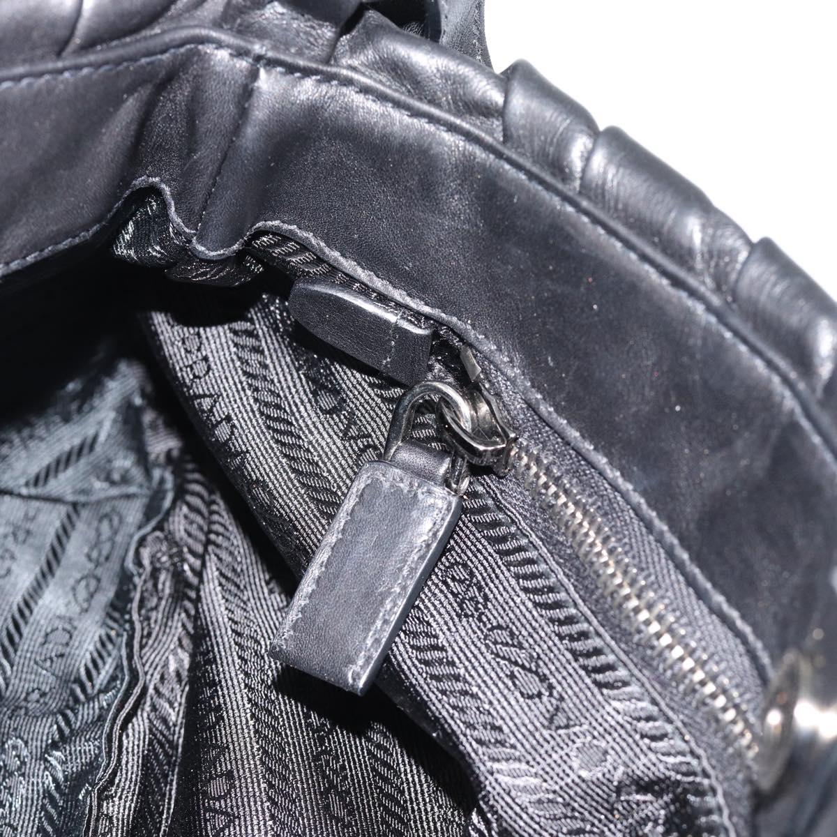 PRADA Shoulder Bag Leather Black Silver Auth 185477SAV