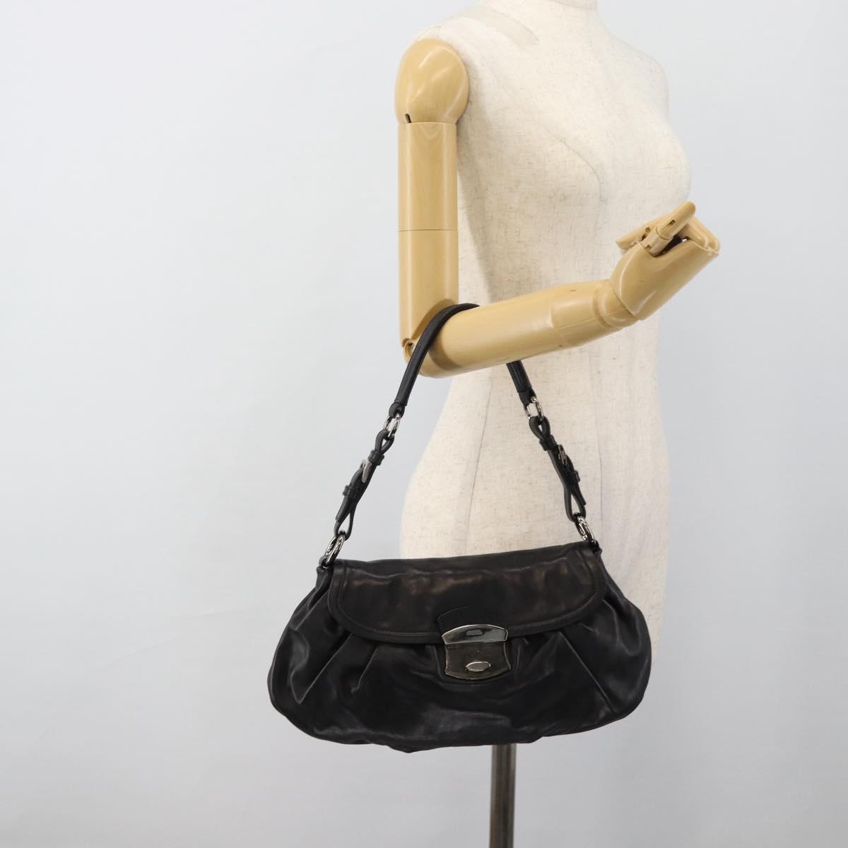 PRADA Shoulder Bag Leather Black Silver Auth 185477SAV