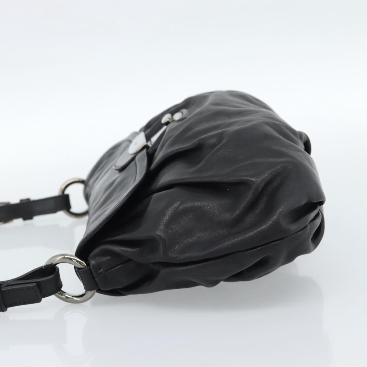 PRADA Shoulder Bag Leather Black Silver Auth 185477SAV