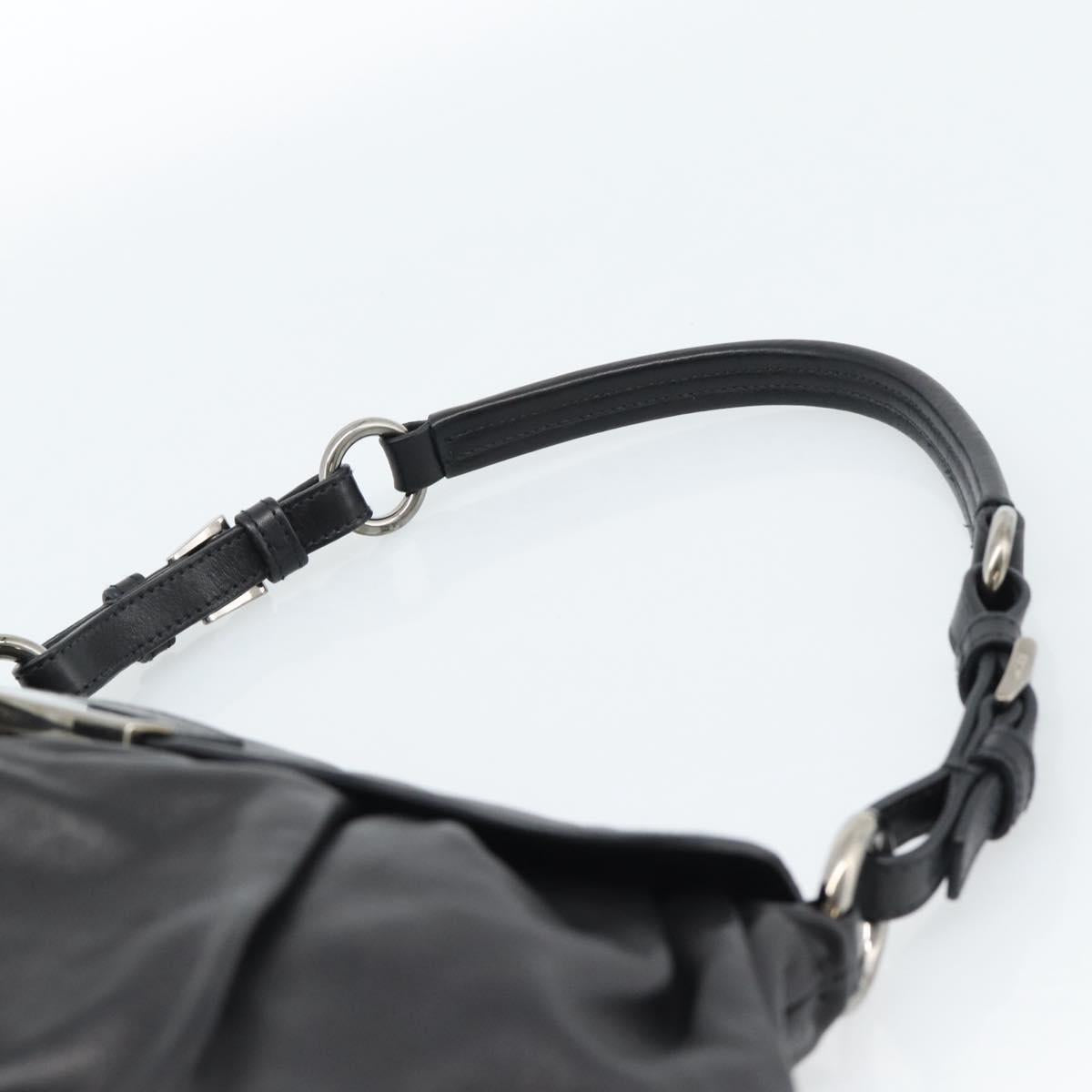 PRADA Shoulder Bag Leather Black Silver Auth 185477SAV