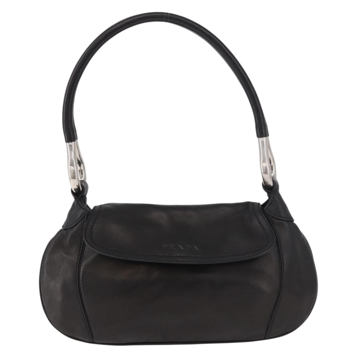 PRADA Shoulder Bag Leather Black Silver Auth 185478SAM