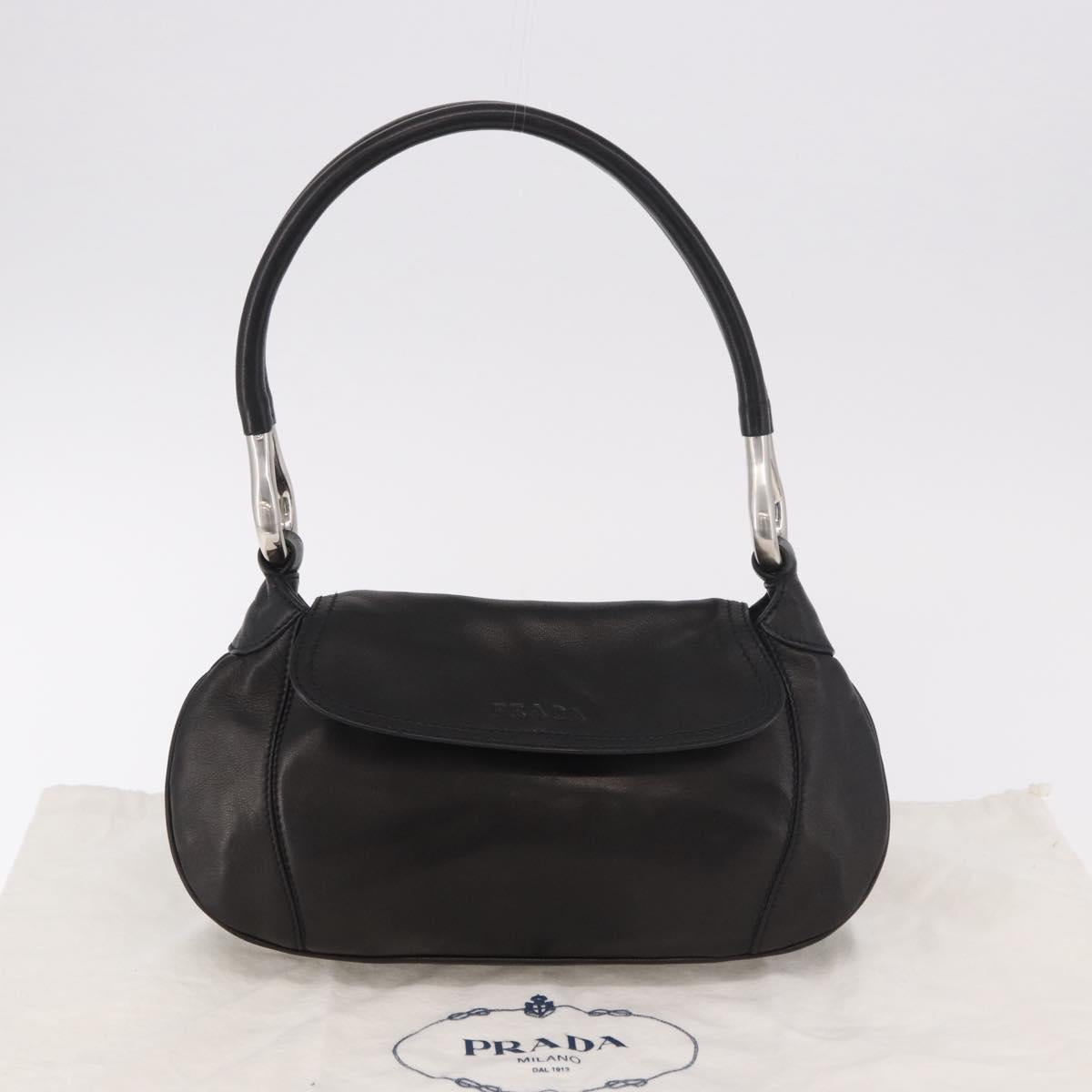 PRADA Shoulder Bag Leather Black Silver Auth 185478SAM