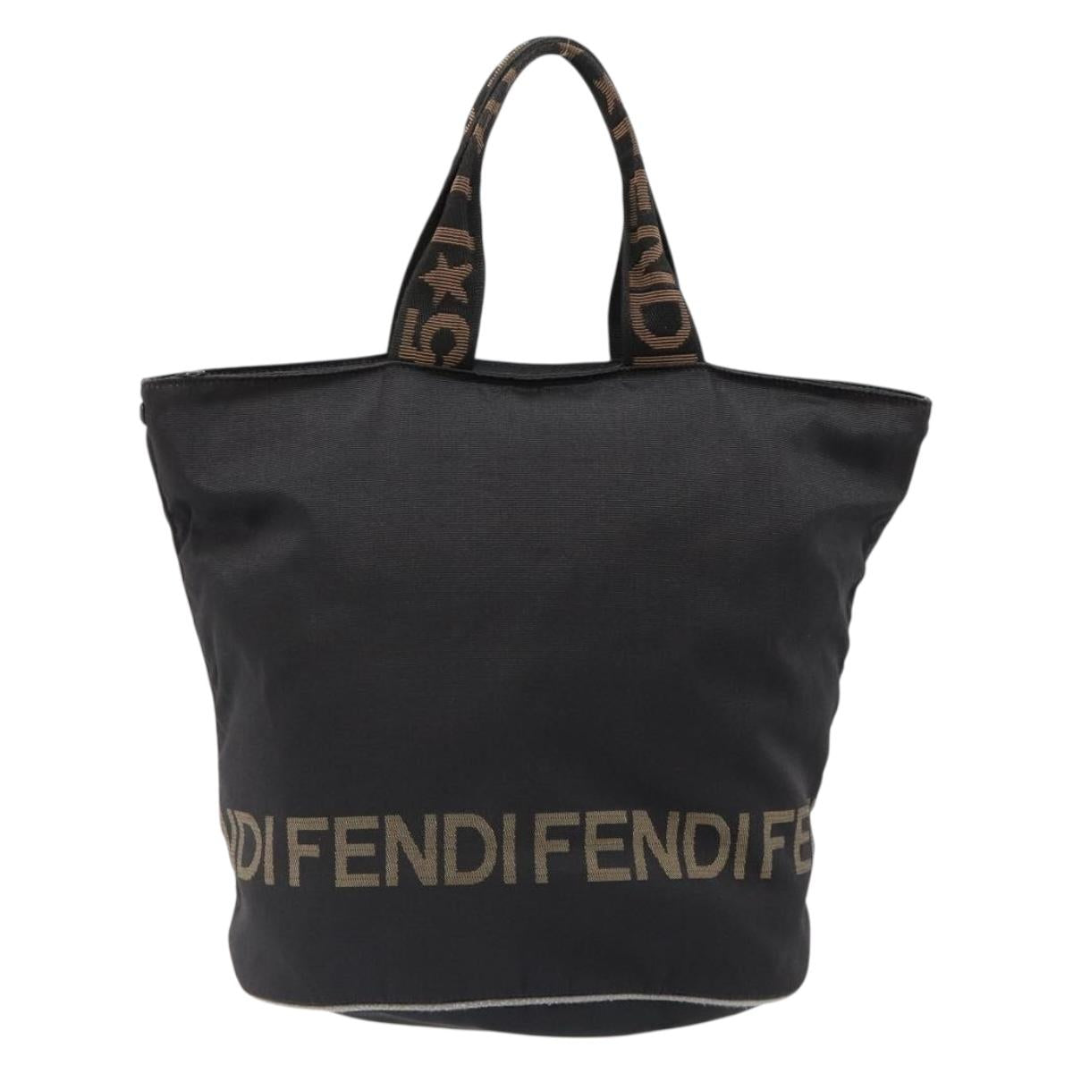 FENDI Hand Bag Canvas Black Auth 185481