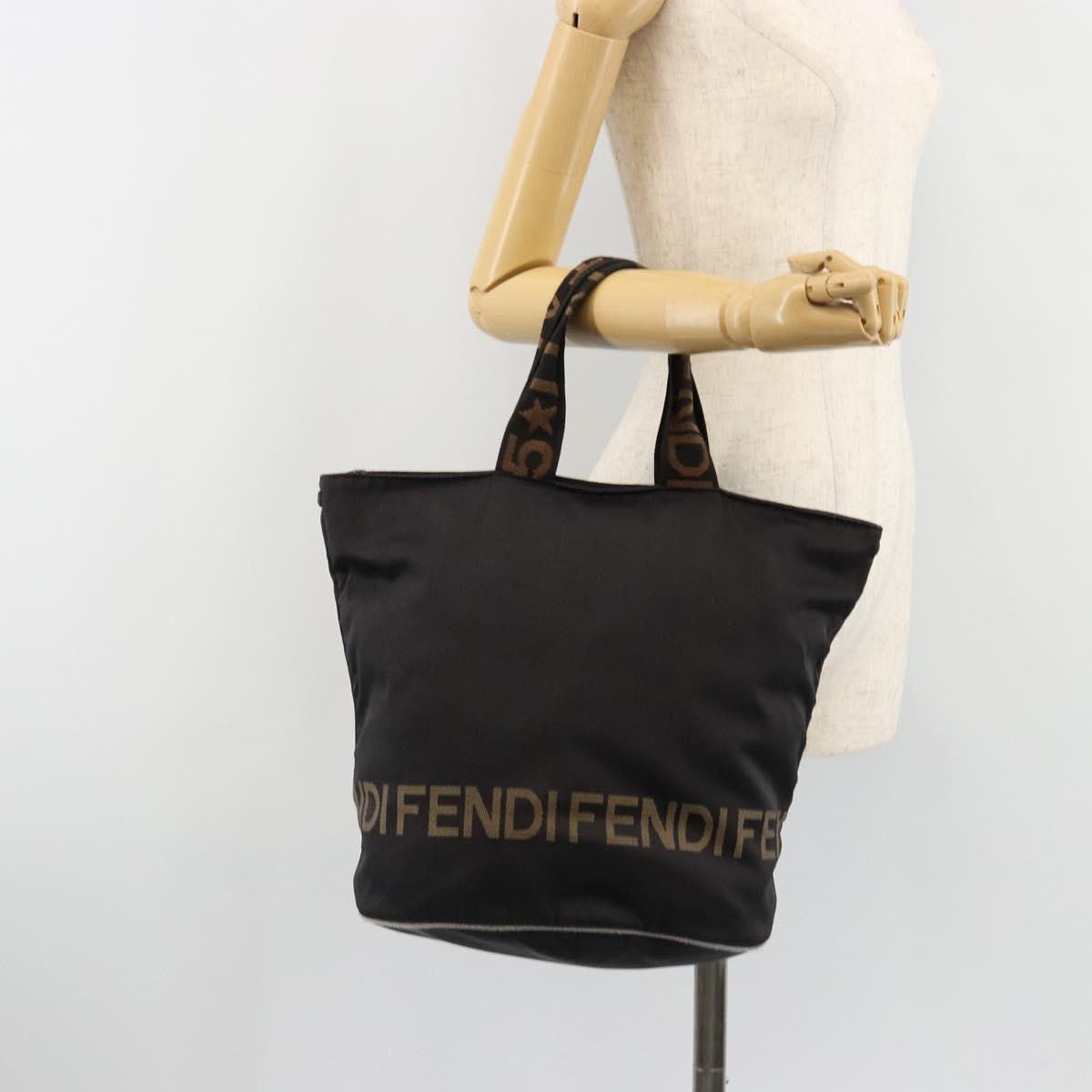 FENDI Hand Bag Canvas Black Auth 185481