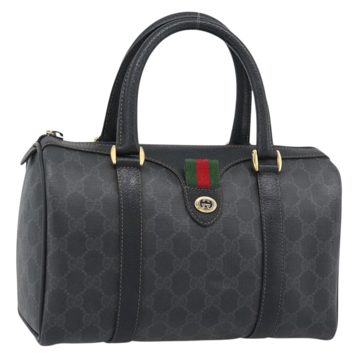 GUCCI GG Supreme Web Sherry Line Boston Bag PVC Black Gold 40 02 006 Auth 185482