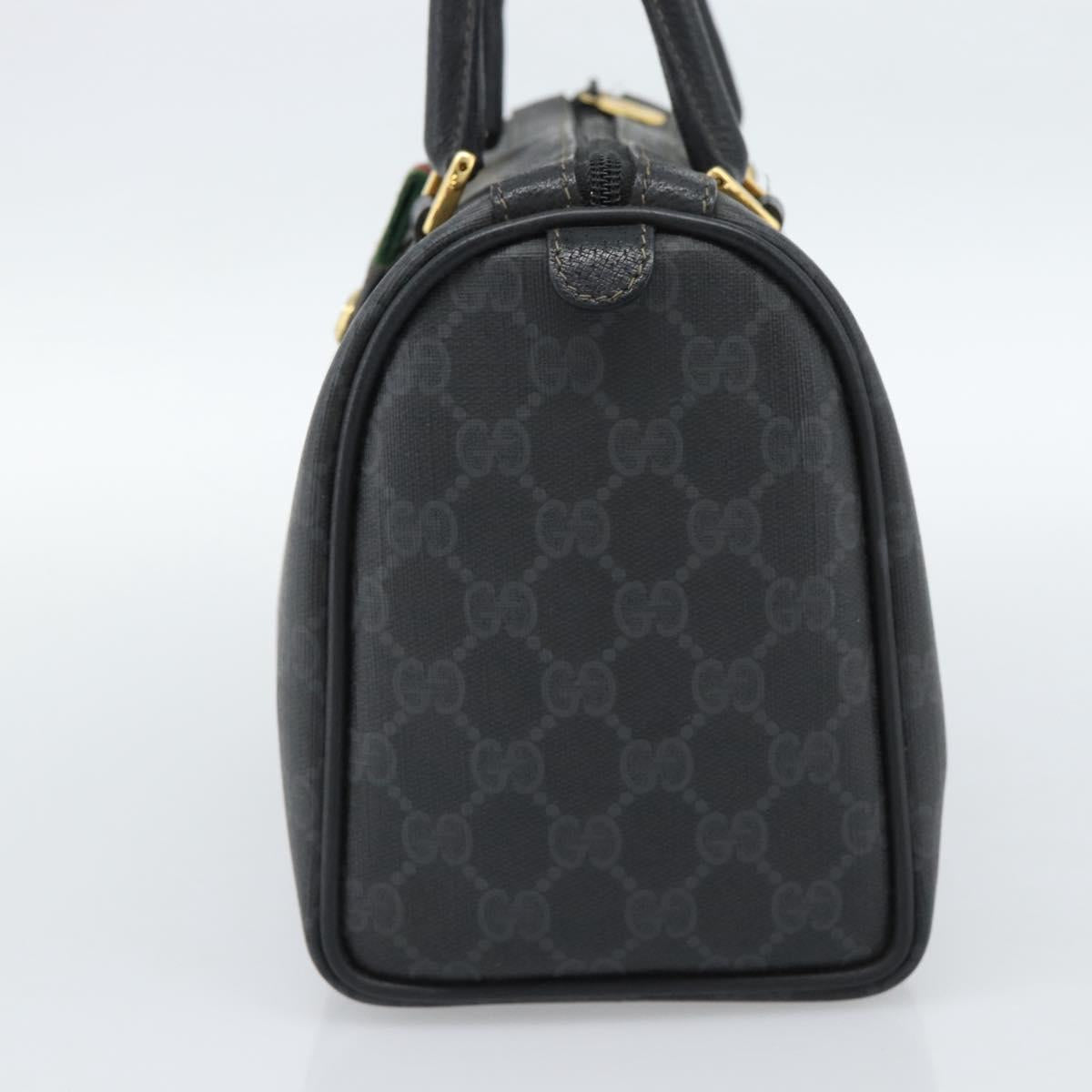 GUCCI GG Supreme Web Sherry Line Boston Bag PVC Black Gold 40 02 006 Auth 185482