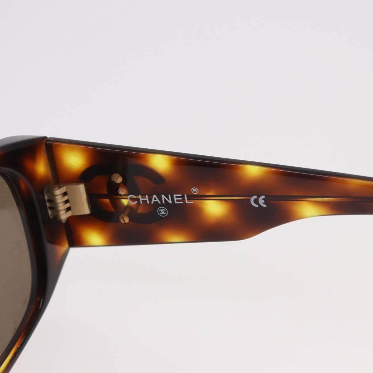 CHANEL COCO Mark Sunglasses Plastic Brown Gold CC Auth 185486