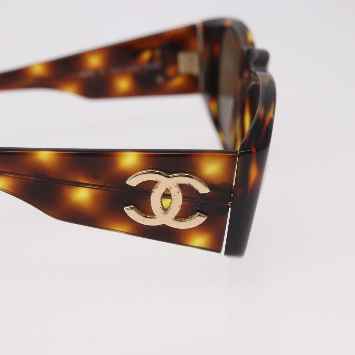 CHANEL COCO Mark Sunglasses Plastic Brown Gold CC Auth 185486