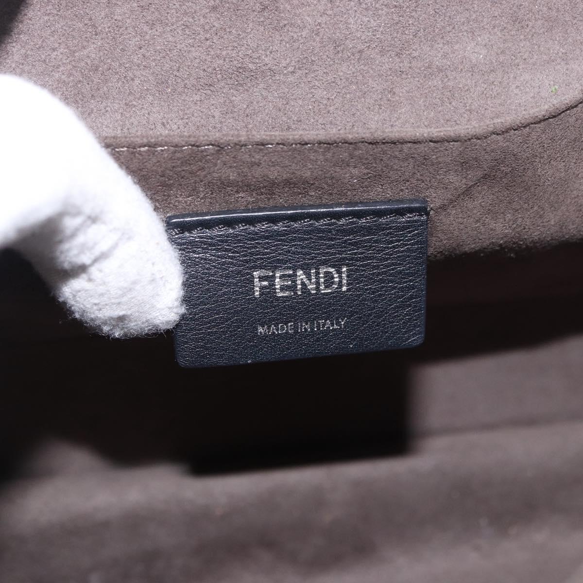 FENDI Chain Canai Shoulder Bag Leather Beige Silver Auth 185488