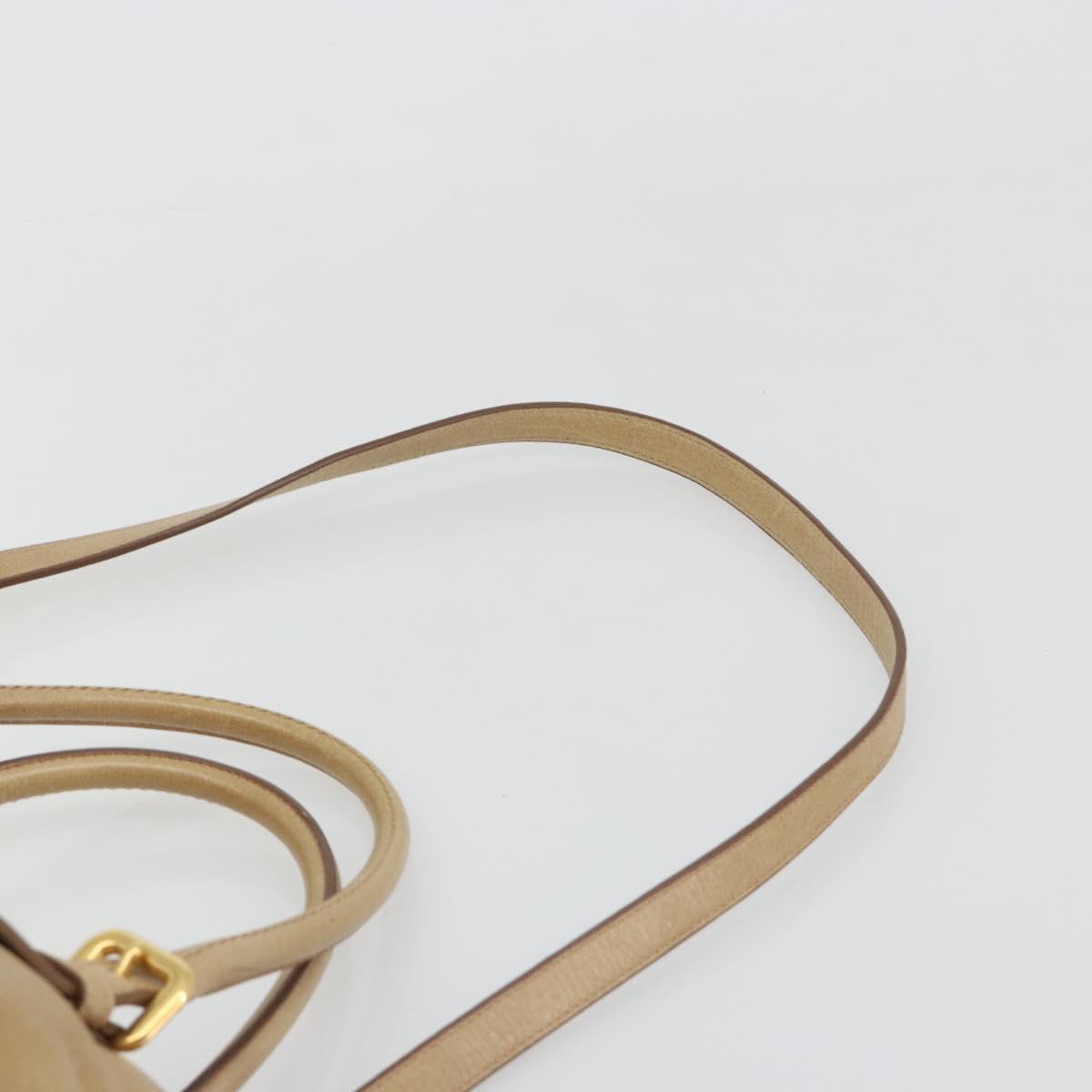 PRADA Hand Bag Leather 2way Beige Gold Auth 185490