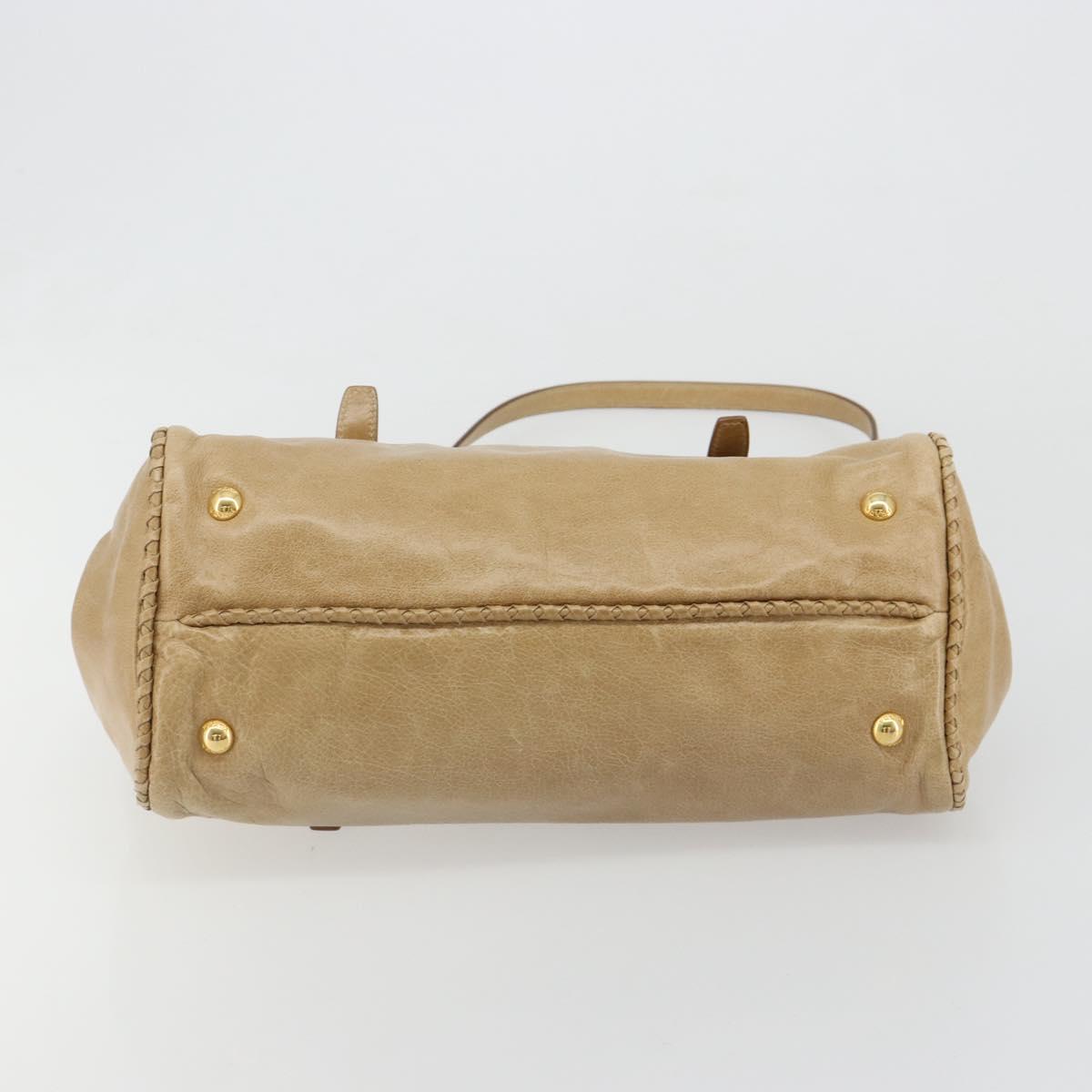 PRADA Hand Bag Leather 2way Beige Gold Auth 185490