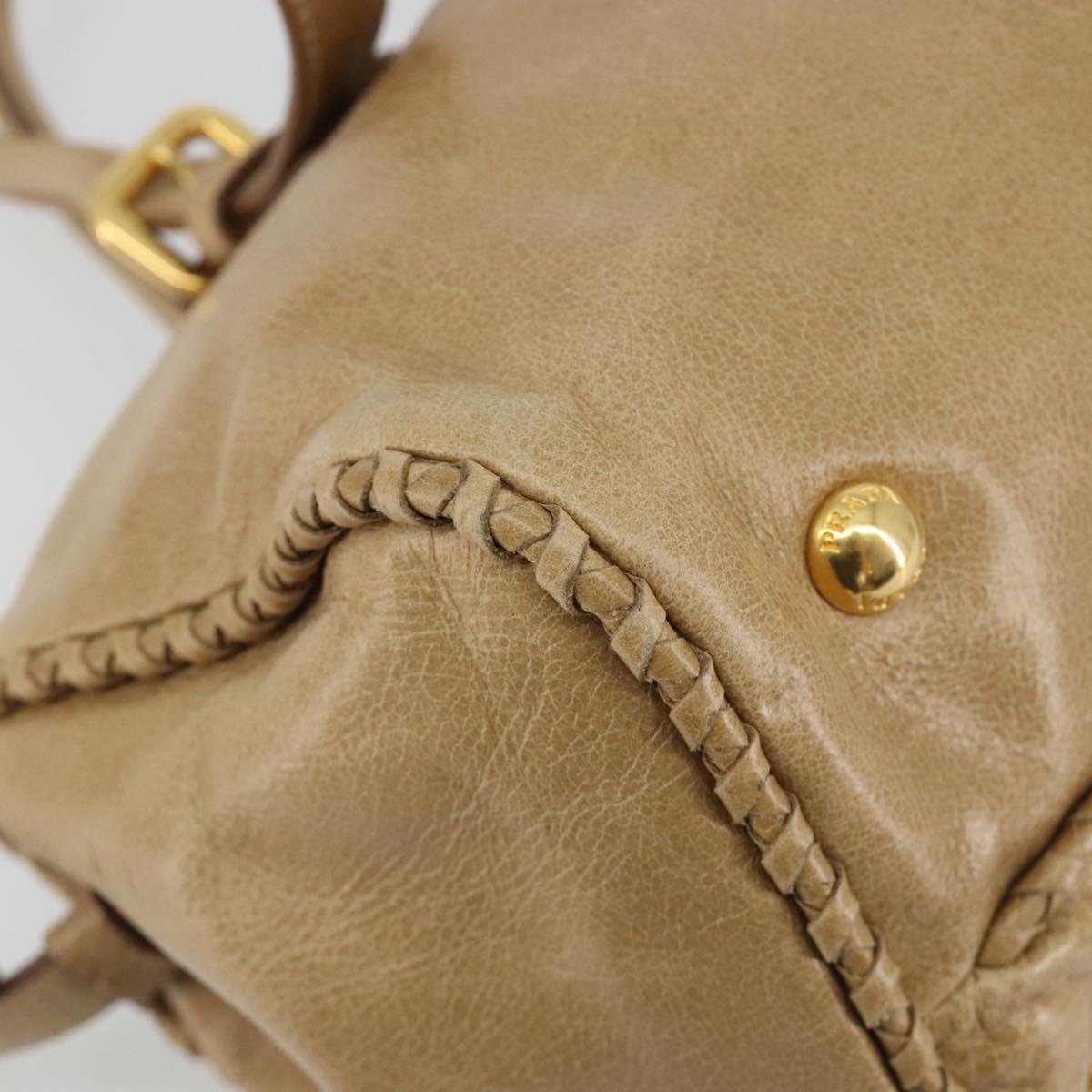 PRADA Hand Bag Leather 2way Beige Gold Auth 185490