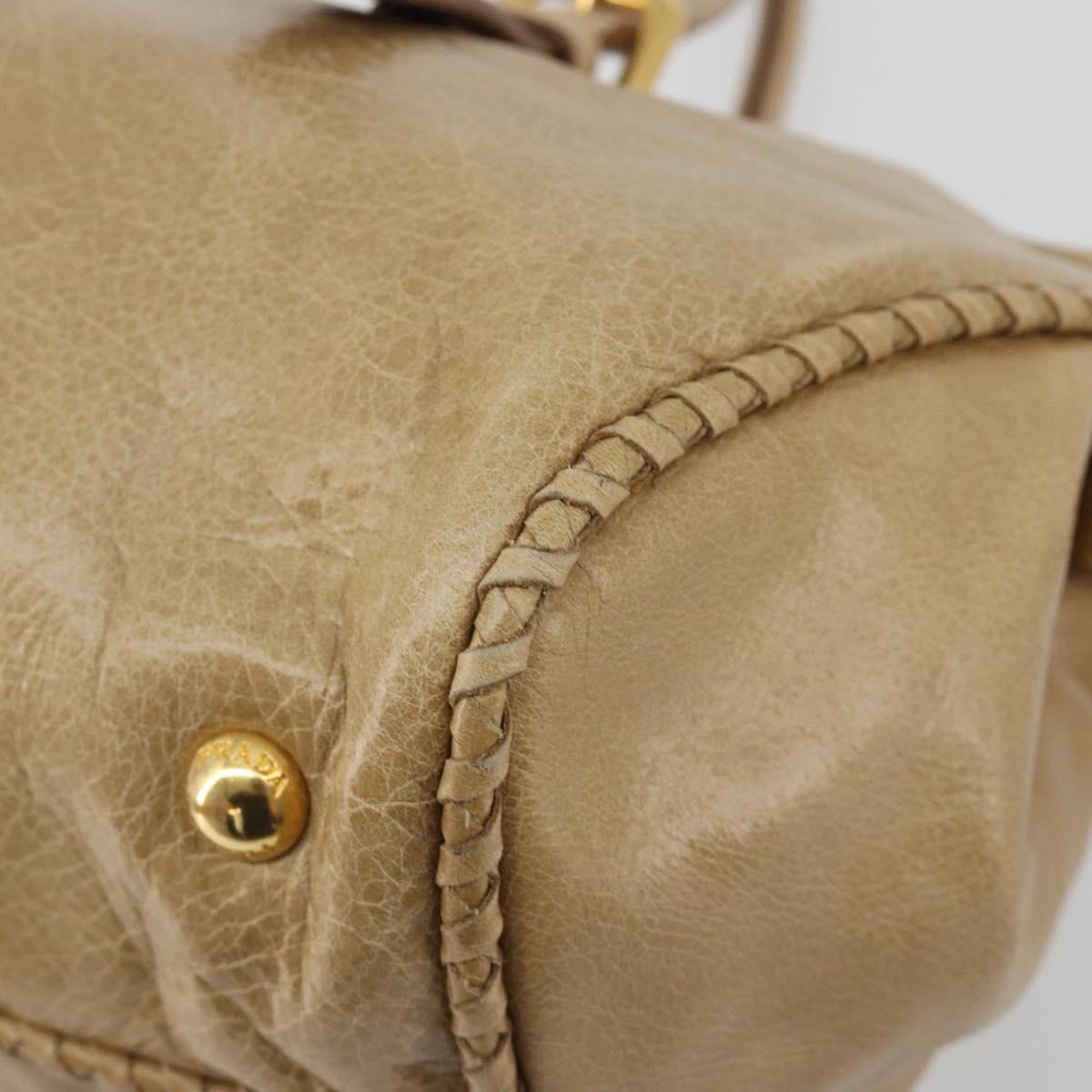 PRADA Hand Bag Leather 2way Beige Gold Auth 185490
