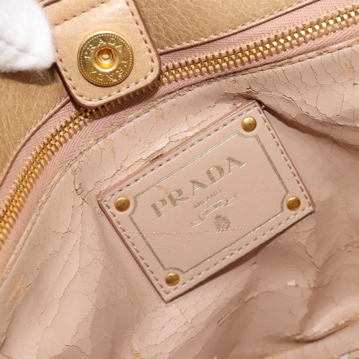 PRADA Hand Bag Leather 2way Beige Gold Auth 185490