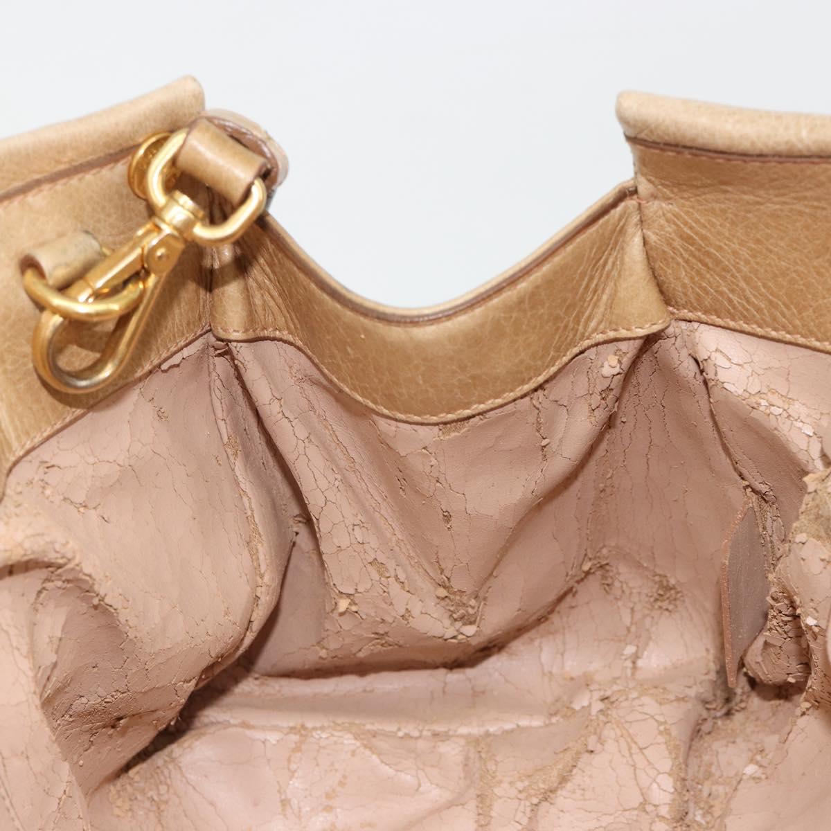 PRADA Hand Bag Leather 2way Beige Gold Auth 185490