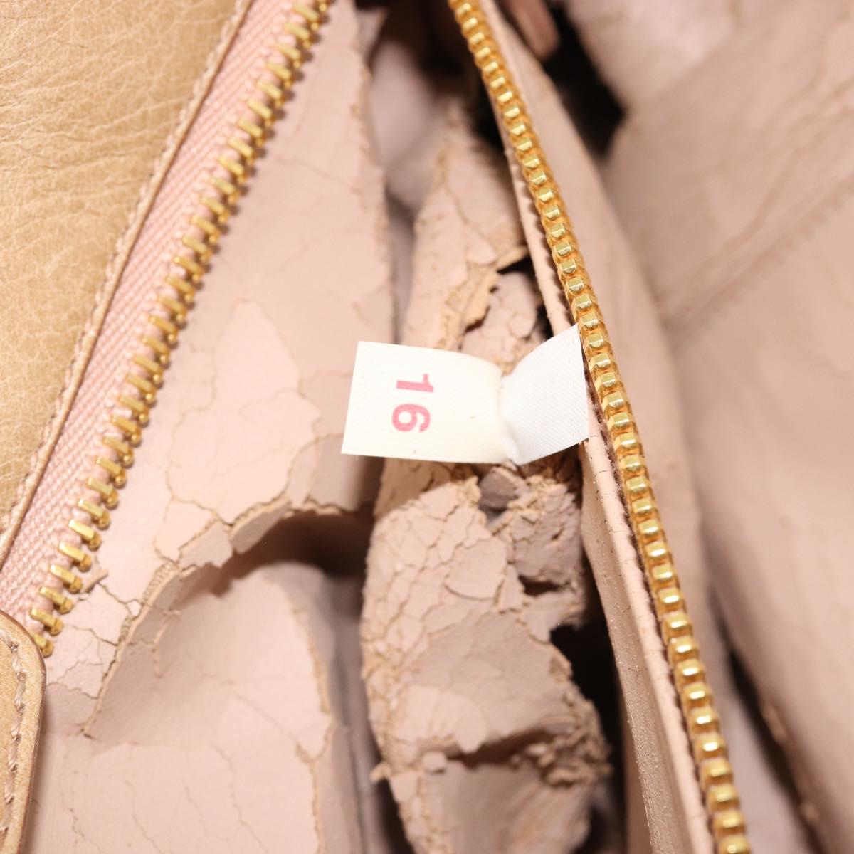 PRADA Hand Bag Leather 2way Beige Gold Auth 185490