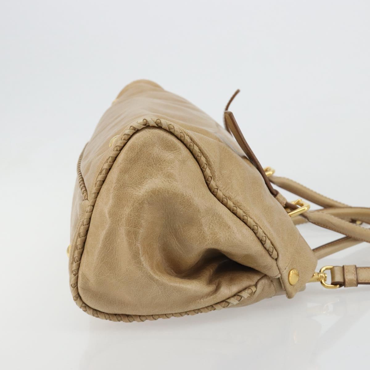 PRADA Hand Bag Leather 2way Beige Gold Auth 185490