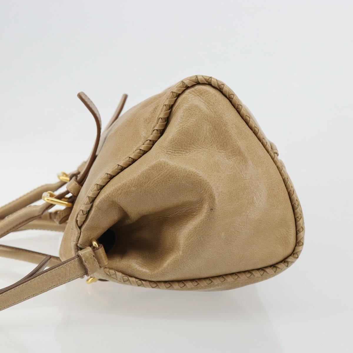 PRADA Hand Bag Leather 2way Beige Gold Auth 185490