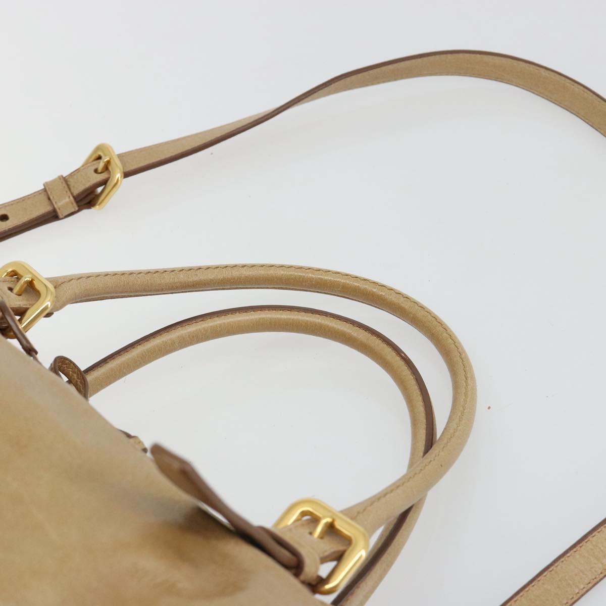 PRADA Hand Bag Leather 2way Beige Gold Auth 185490