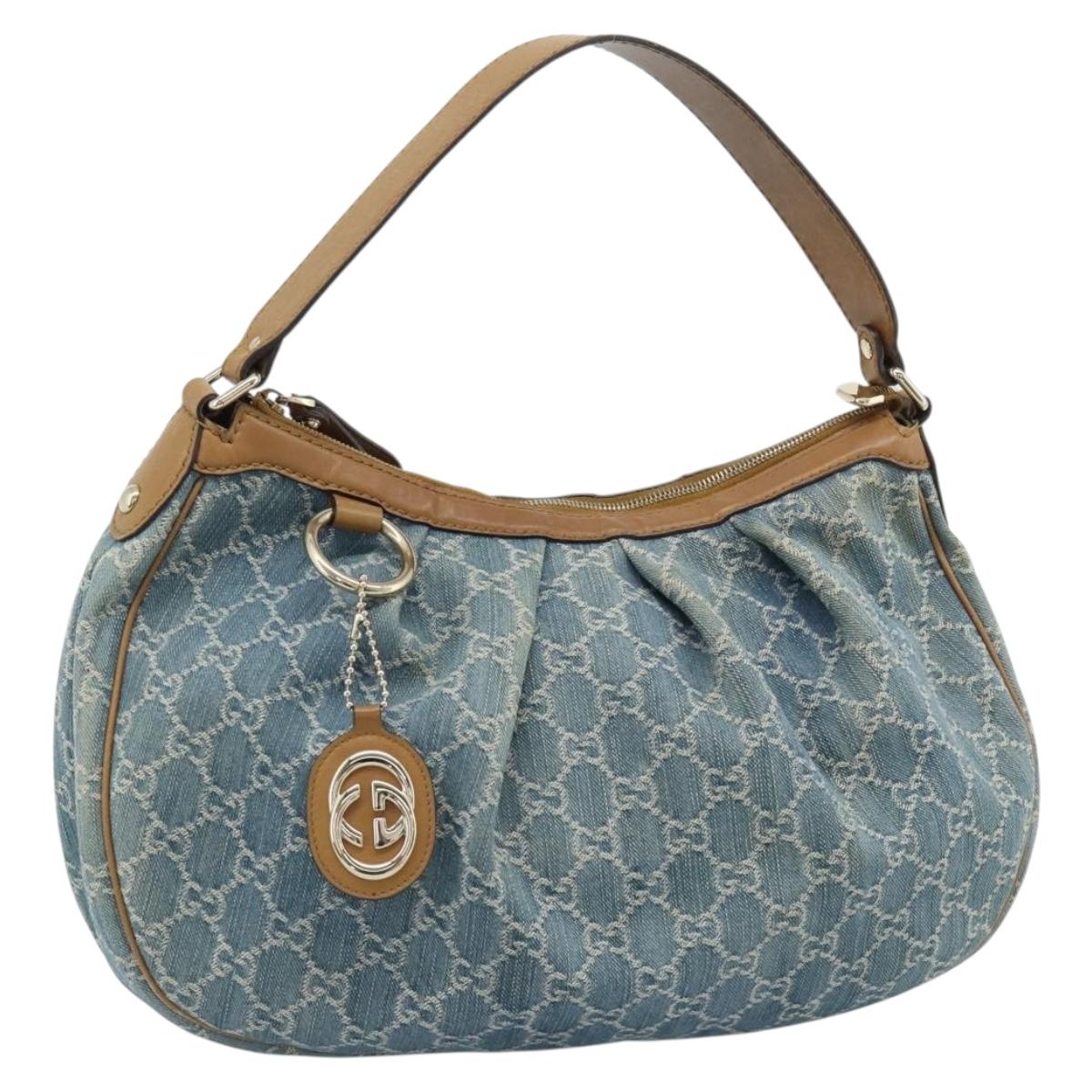 GUCCI GG Canvas Sukey Shoulder Bag Blue Gold 232955 Auth 185491V