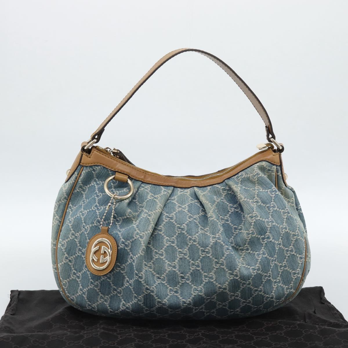 GUCCI GG Canvas Sukey Shoulder Bag Blue Gold 232955 Auth 185491V