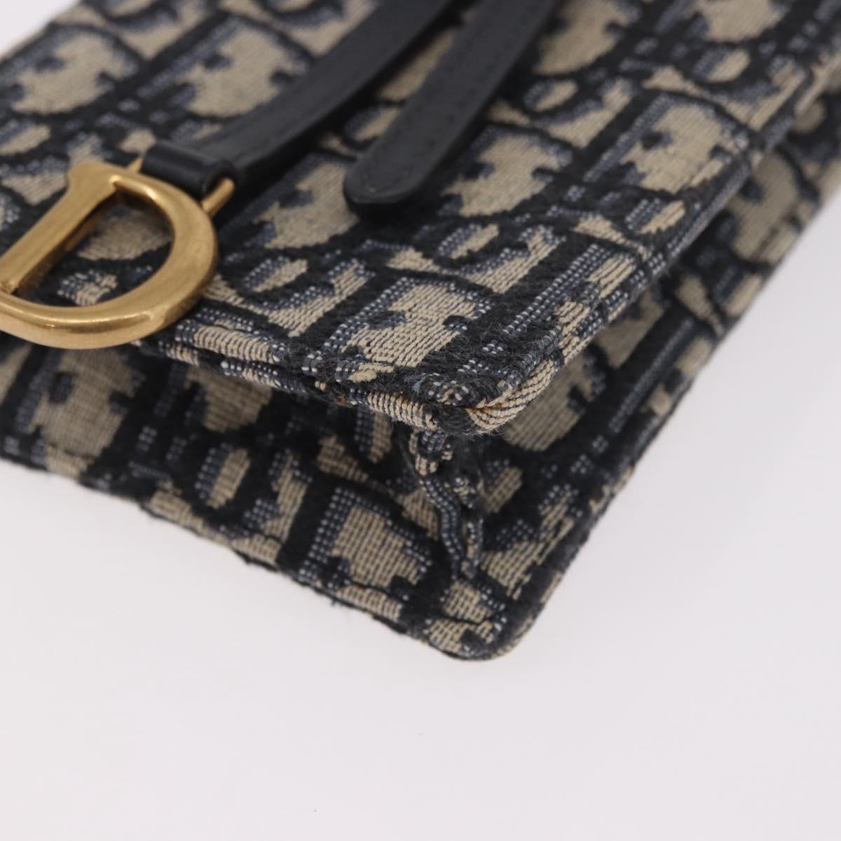 Christian Dior Trotter Canvas Saddle Chain Phone Holder Navy Gold Auth 185492M