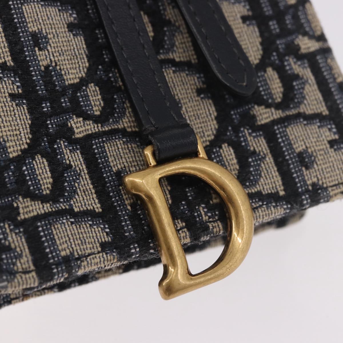Christian Dior Trotter Canvas Saddle Chain Phone Holder Navy Gold Auth 185492M