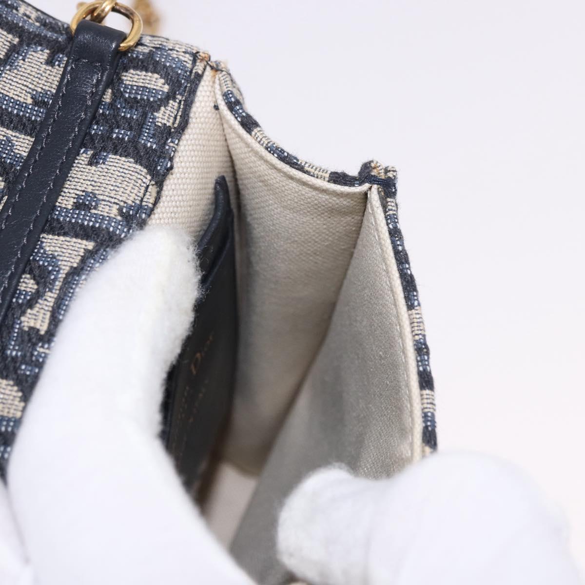 Christian Dior Trotter Canvas Saddle Chain Phone Holder Navy Gold Auth 185492M