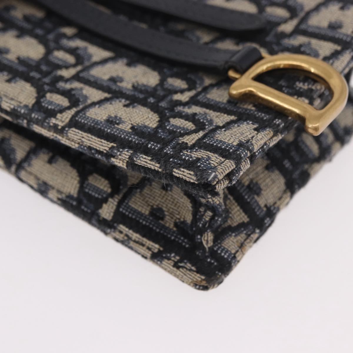 Christian Dior Trotter Canvas Saddle Chain Phone Holder Navy Gold Auth 185492M