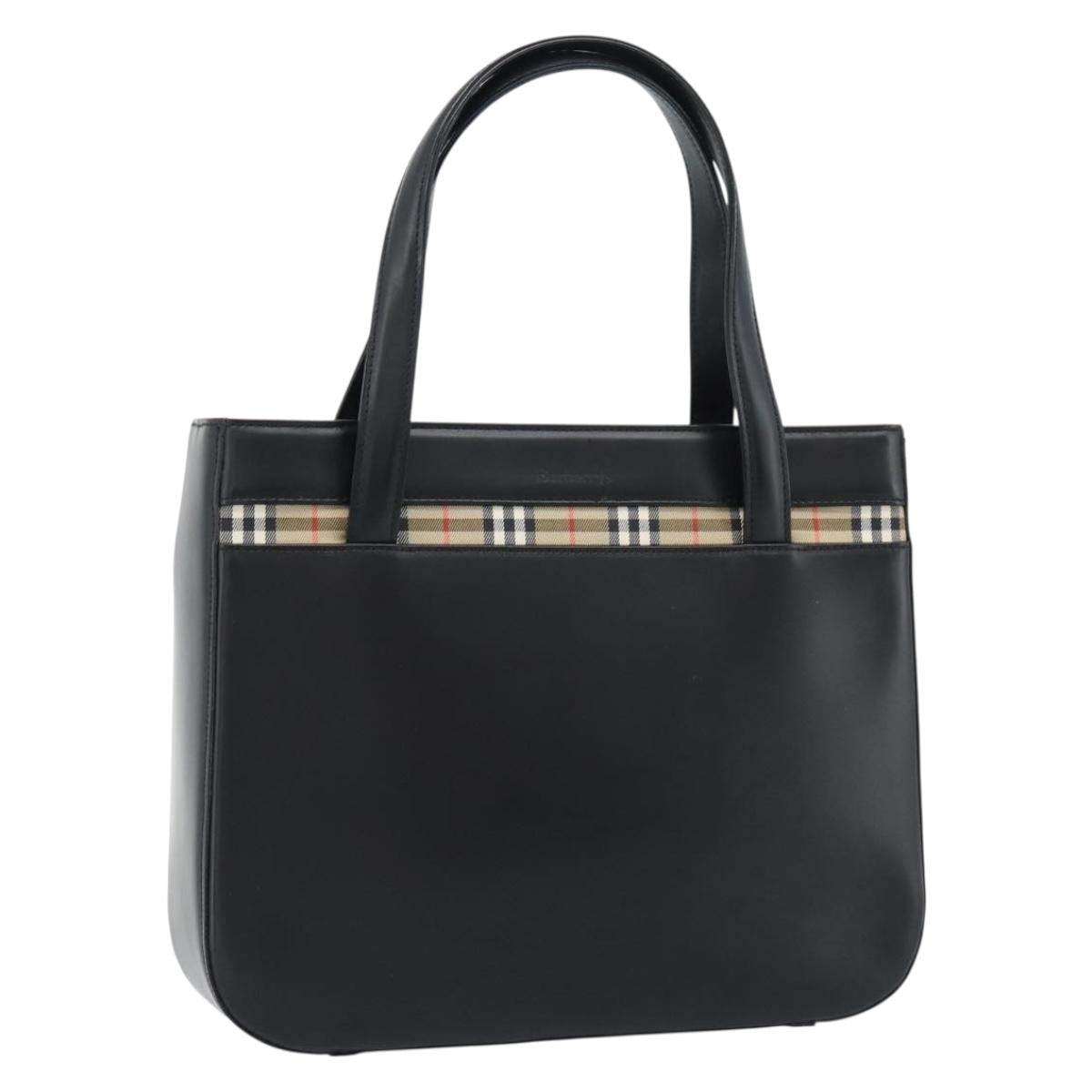Burberrys Hand Bag Leather Black Silver Auth 185493A