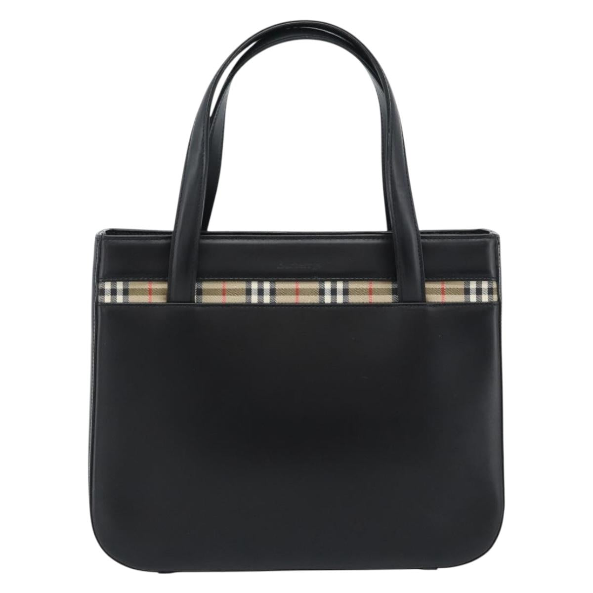 Burberrys Hand Bag Leather Black Silver Auth 185493A