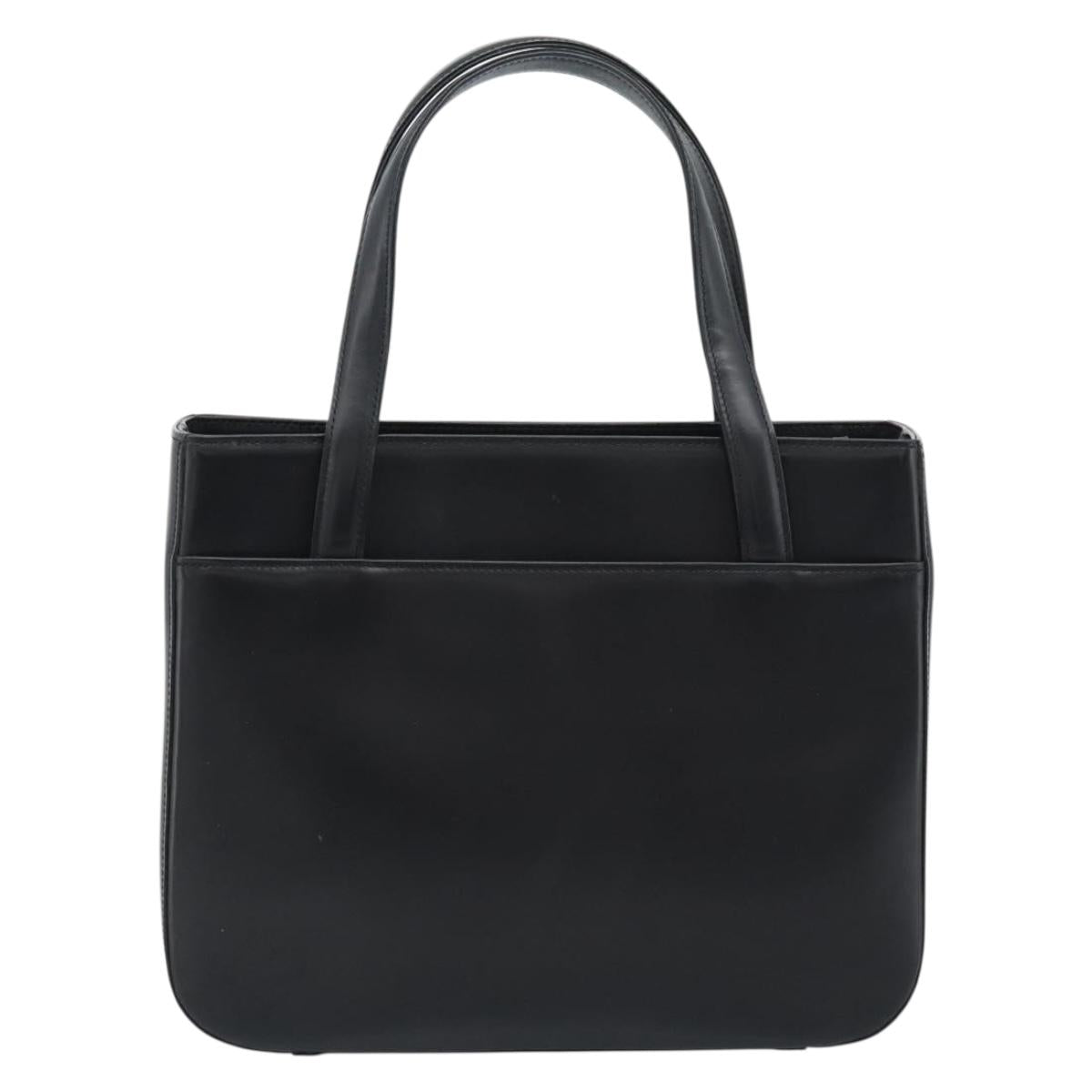 Burberrys Hand Bag Leather Black Silver Auth 185493A