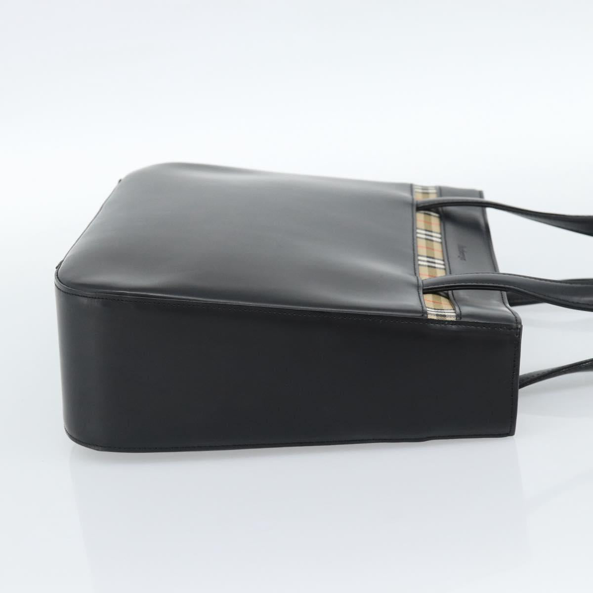 Burberrys Hand Bag Leather Black Silver Auth 185493A