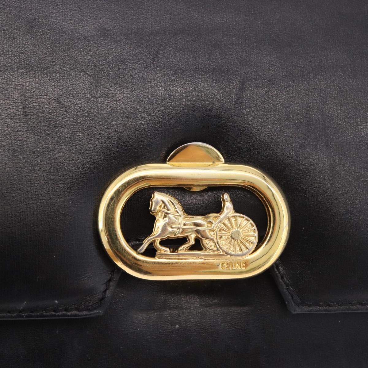 CELINE Horse Carriage Shoulder Bag Leather Black Gold Auth 185494