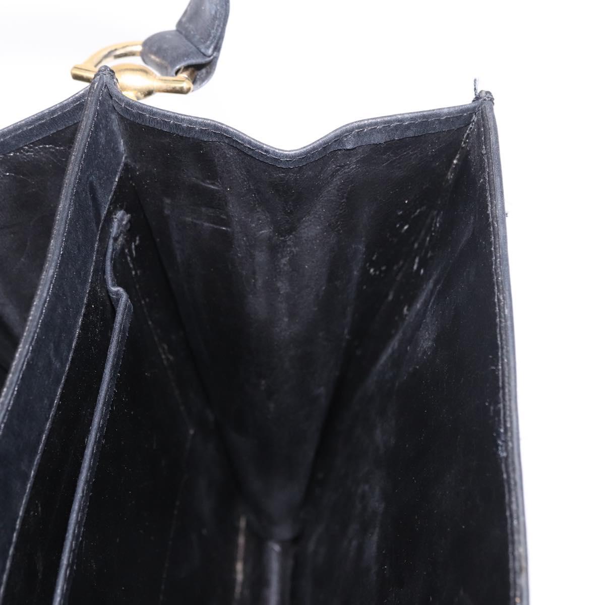CELINE Horse Carriage Shoulder Bag Leather Black Gold Auth 185494