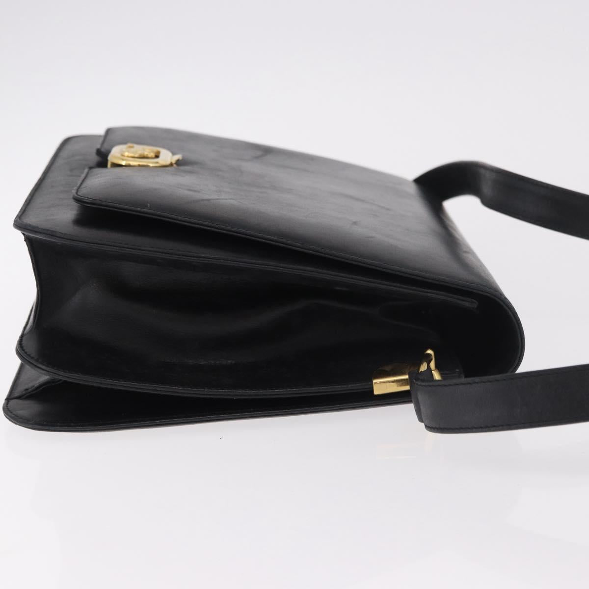 CELINE Horse Carriage Shoulder Bag Leather Black Gold Auth 185494
