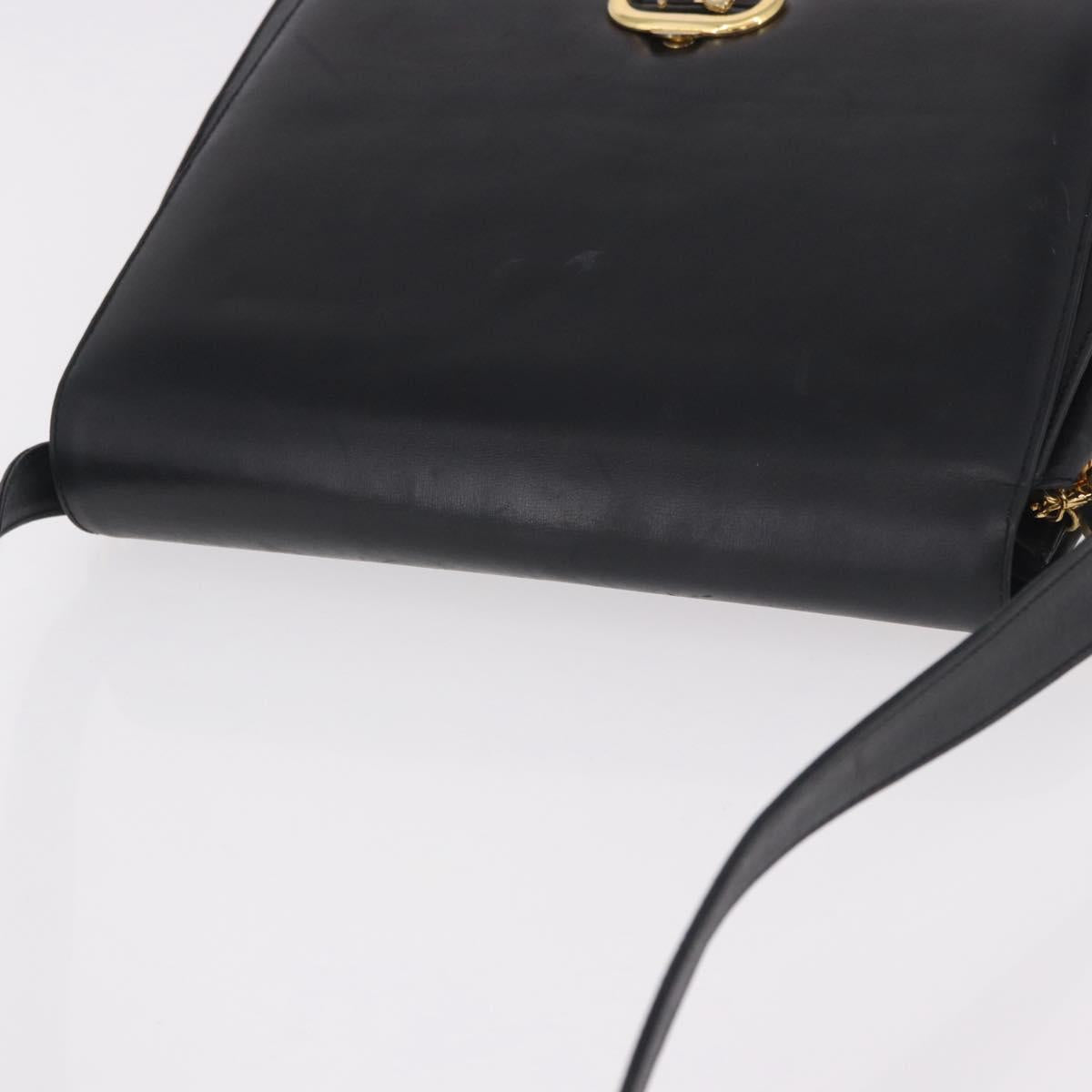 CELINE Horse Carriage Shoulder Bag Leather Black Gold Auth 185494
