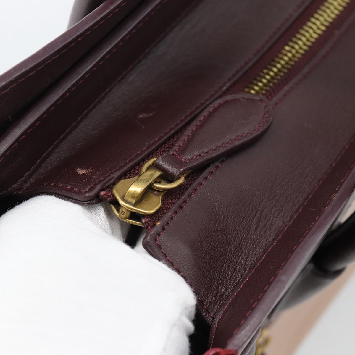 CELINE Luggage Micro Shopper Hand Bag Leather Bordeaux Gold Auth 185495A