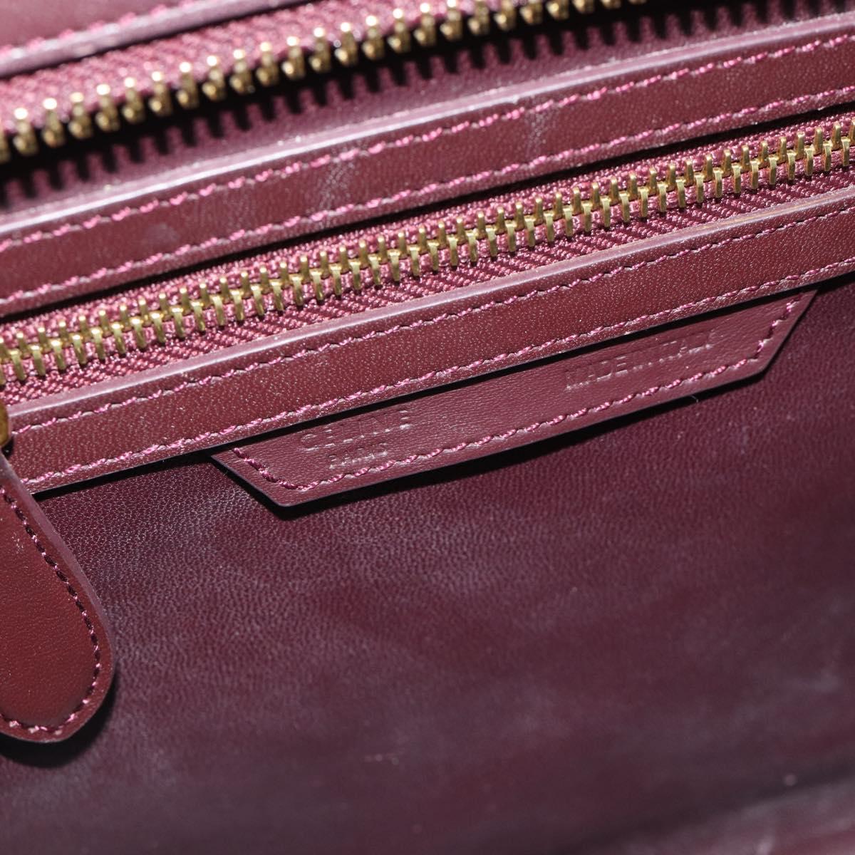 CELINE Luggage Micro Shopper Hand Bag Leather Bordeaux Gold Auth 185495A