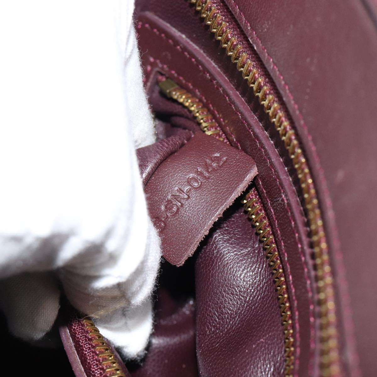 CELINE Luggage Micro Shopper Hand Bag Leather Bordeaux Gold Auth 185495A