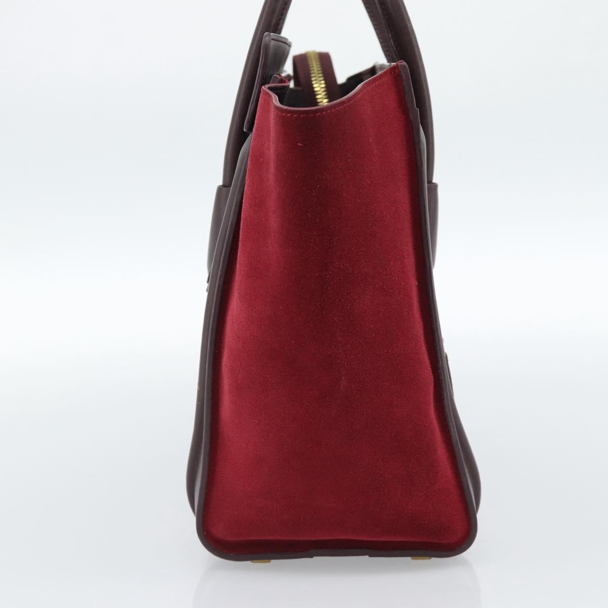 CELINE Luggage Micro Shopper Hand Bag Leather Bordeaux Gold Auth 185495A