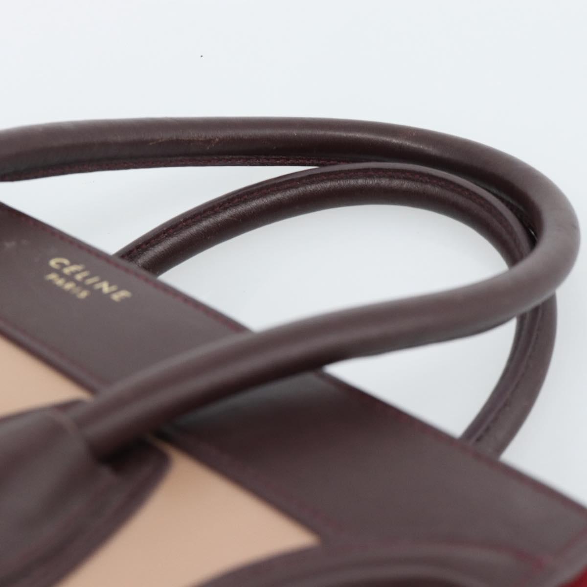 CELINE Luggage Micro Shopper Hand Bag Leather Bordeaux Gold Auth 185495A