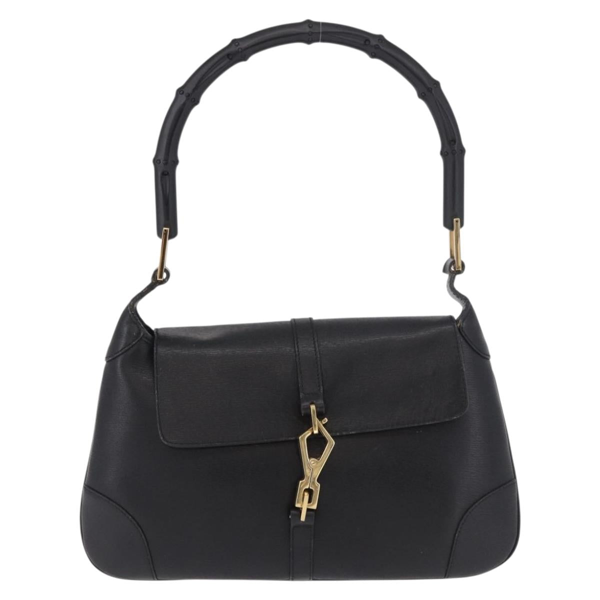 GUCCI Bamboo Shoulder Bag Leather Black Gold 001 4096 Auth 185498